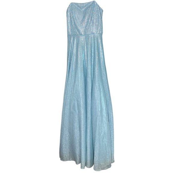 TLC Say Yes To The Prom 5 Blue Silver Rhinestone Bling Strapless Lace Up Dress - Picture 3 of 12